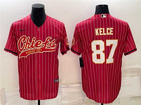 Mens Kansas City Chiefs #87 Travis Kelce Red With Patch Cool Base Stitched Baseball Jersey->kansas city chiefs->NFL Jersey